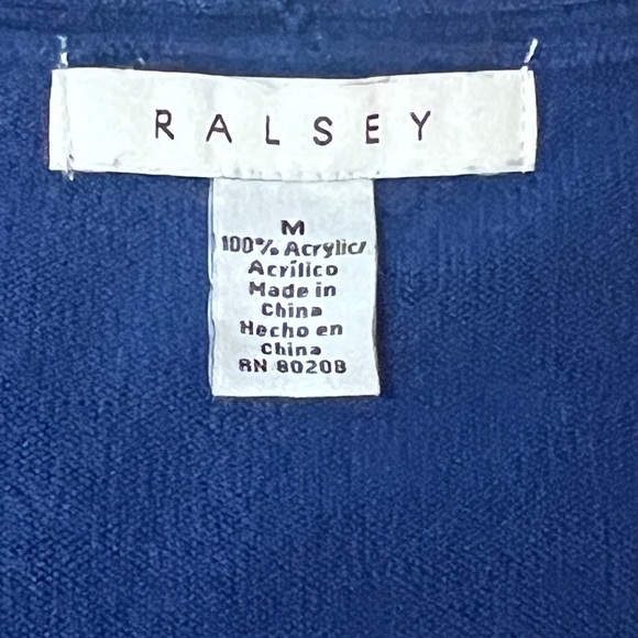 RALSEY BLUE SWEATER VNECK LONG SLEEVES ZIPPER FLAT POCKETS STRETCH SIZE MEDIUM - Picture 4 of 6